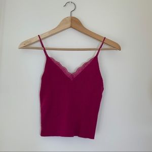 pacsun lace trim ribbed double v neck purple cami